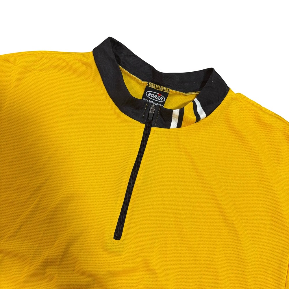 Borah Teamwear Mens XL Cycling Jersey Yellow Black White Quarter Zip Made in USA
